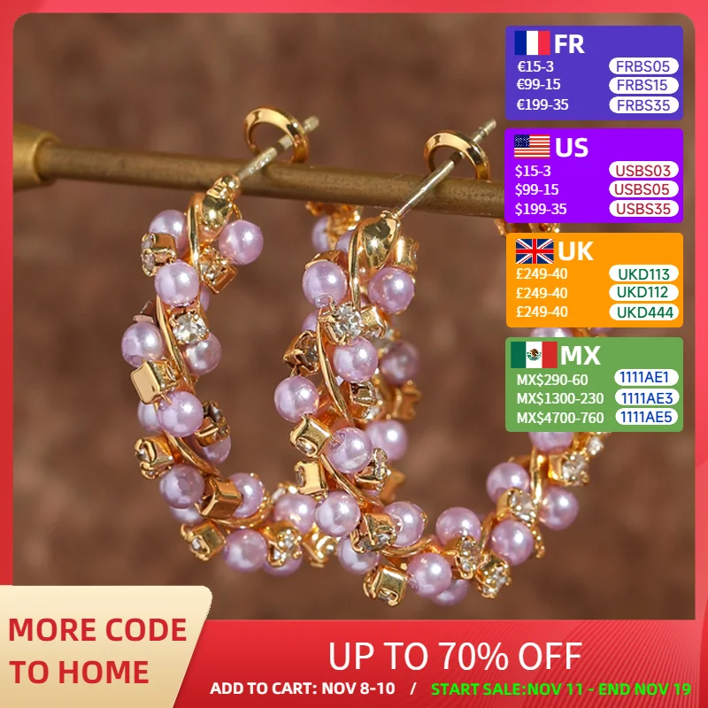 

Vintage Pink Pearl Flower Wreath Hoop Earrings Gold Color Beads Woman Trend 2025 Valentine Day Gift Party Luxury Quality Jewelry