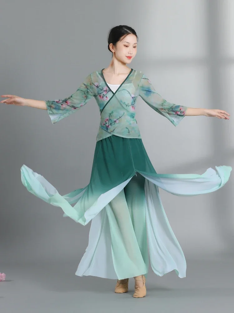 Vêtements d'entraînement de danse financièrement classiques pour femmes, vêtements de scène Hanfu Yangko, costume de danse Hanfu élégant, style national chinois