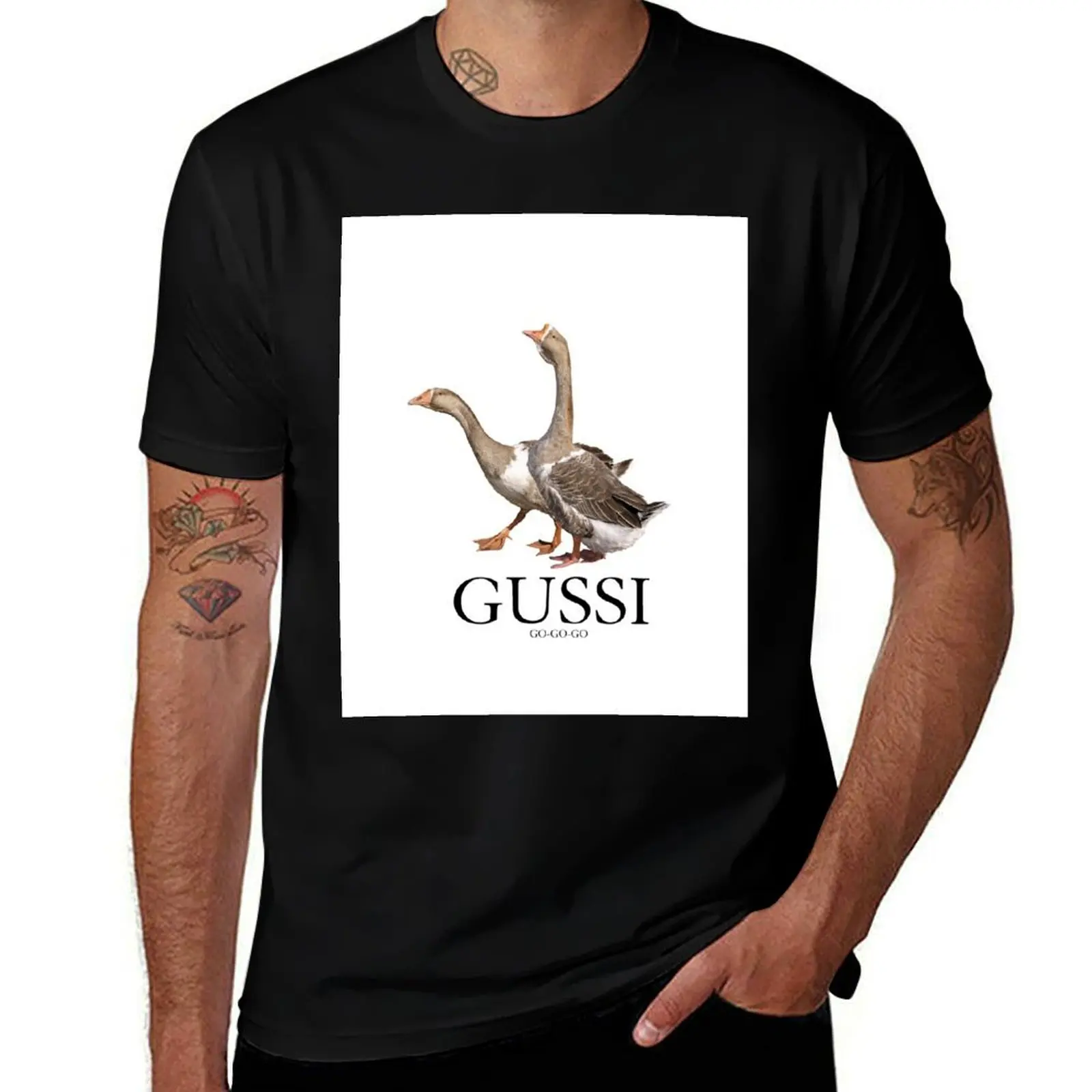 

Gussi - New Collection 2018 - Goose - Black on White T-Shirt summer top cotton t shirt men