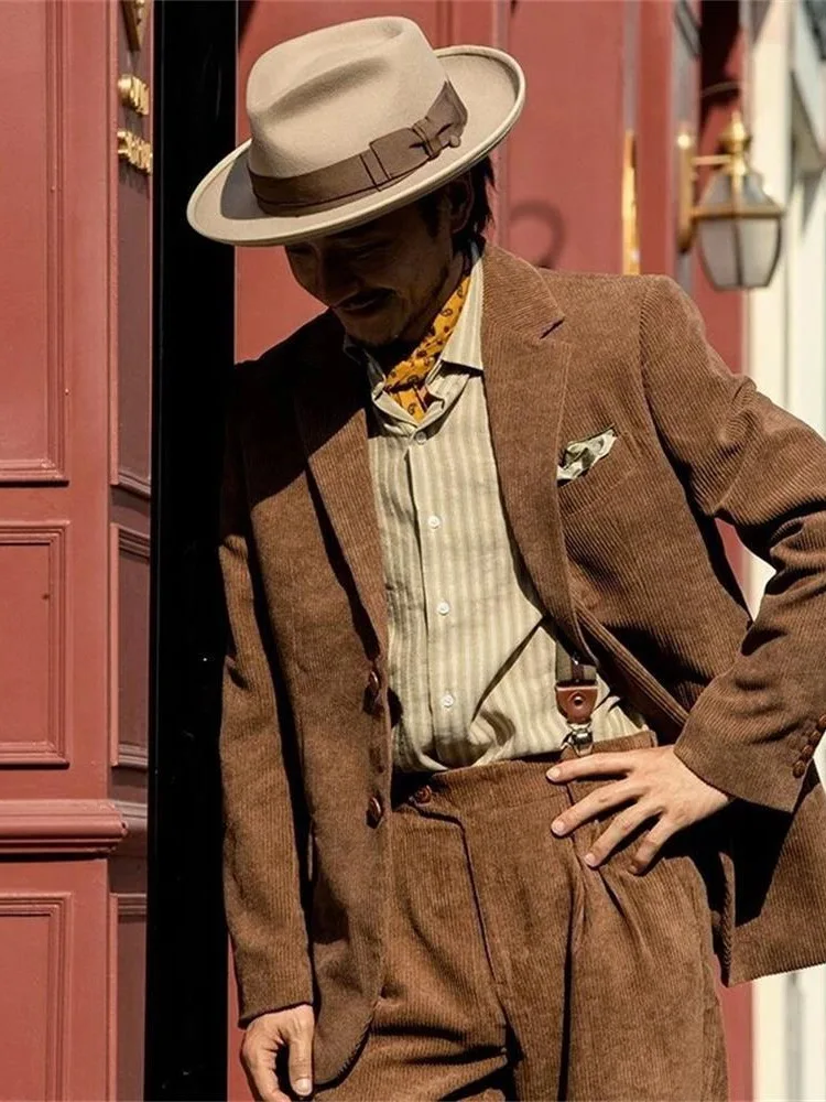 

High Quality Loose retro suit, Korean version of the trend of Hong Kong style, corduroy jacket top.Performance outfit