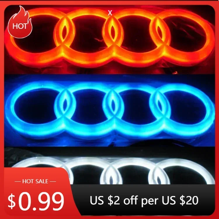 

2026 Hot For Audi Hub Caps AUDI 4D refitted LED lamp car front logo Light for AUDI A3 A4 A5 A6 A7 A8 S3 S4 S5 S6 S7 Q3 Q5 Q7 TT