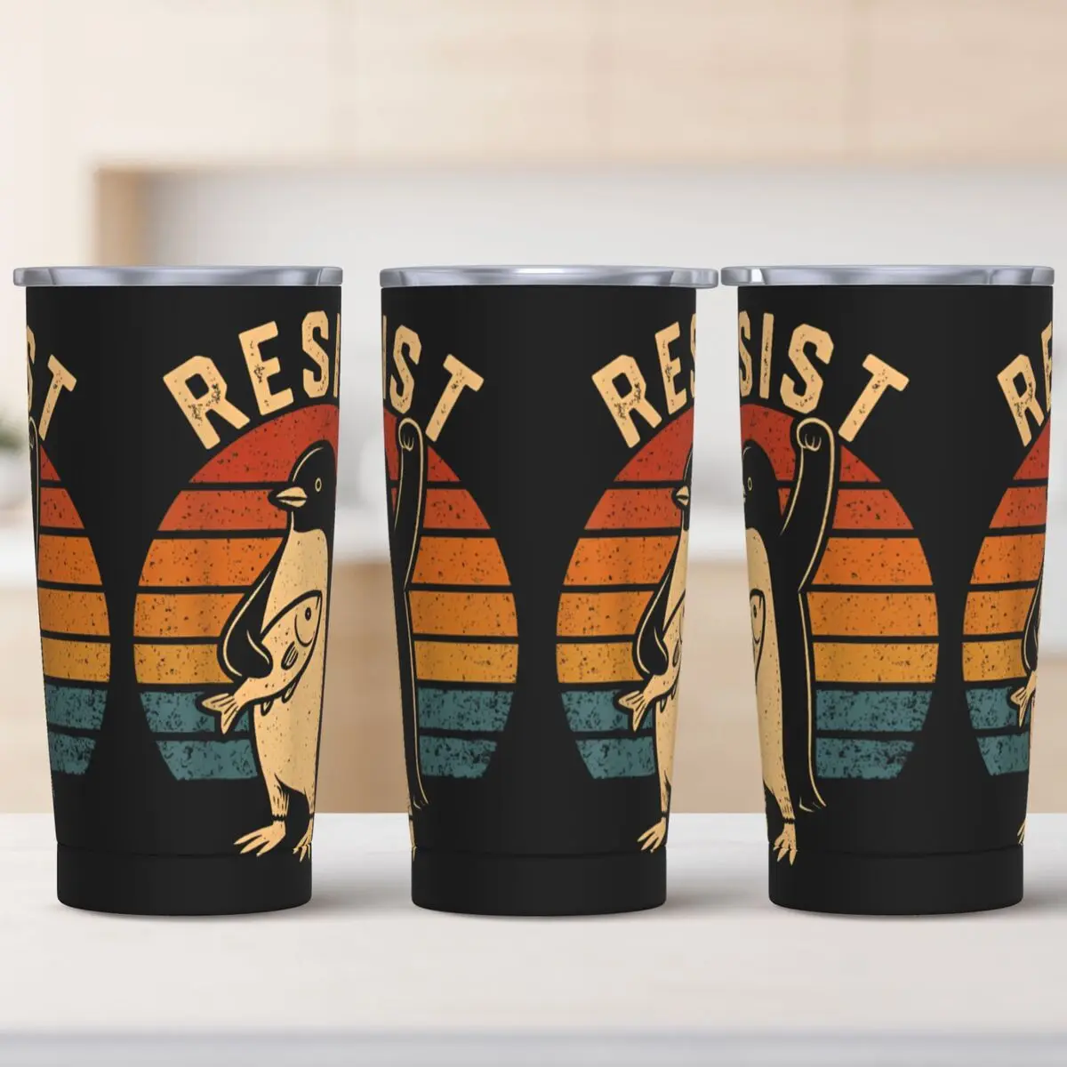 

Stainless Steel Tumbler Resist Penguins Mugs Cup With Straws Camping Cold Drink Water Bottle Keep Heat 20oz Thermal Mug