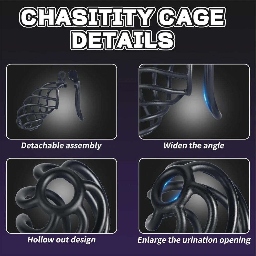 Chastity Cages with 4 Penis Ring Male Chastity Lock BDSM Discipline Breathable Cock Cage Sex Toy for Men Couple Cuckold Cosplay view 5