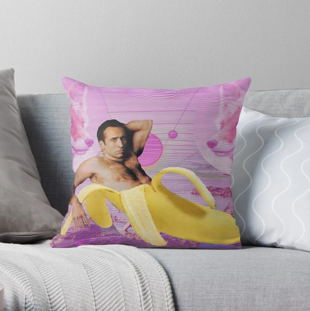 

Nicholas Cage Banana Vaporwave Throw Pillow Sofa Cushion Luxury Sofa Cushions