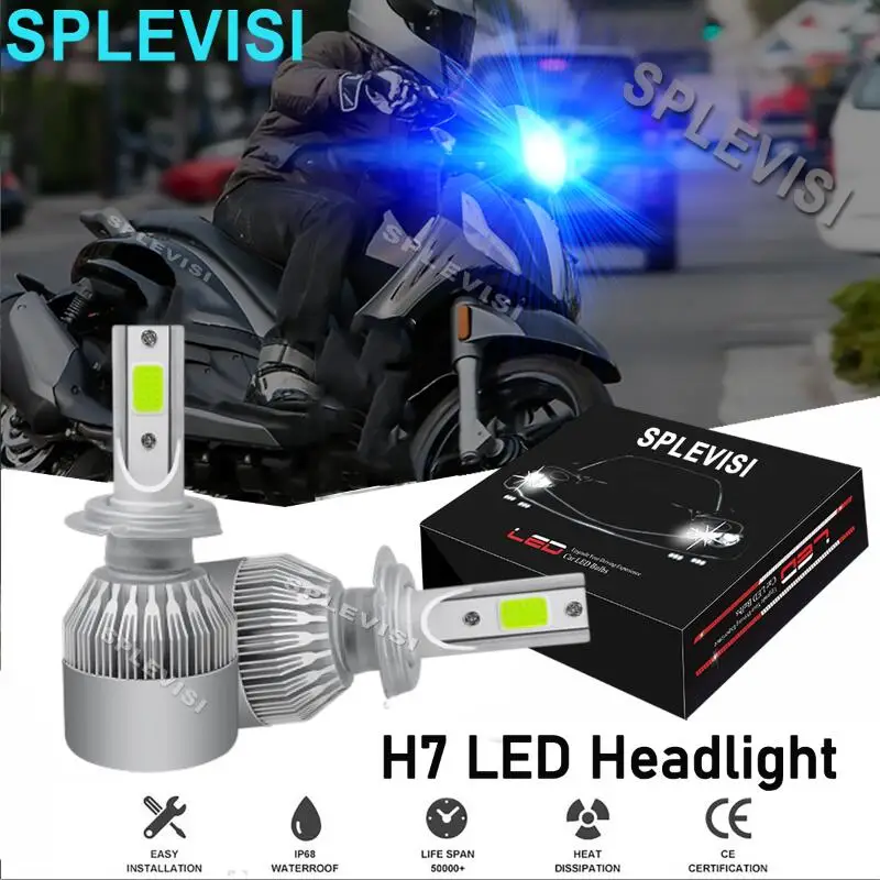 

SPLEVISI H7 Ice Blue 90W For Piaggio MP3 500 Sport ABS 2015 2016 2018 High & Low Beam Motorcycle Led Headlight COB Chip 1Pair