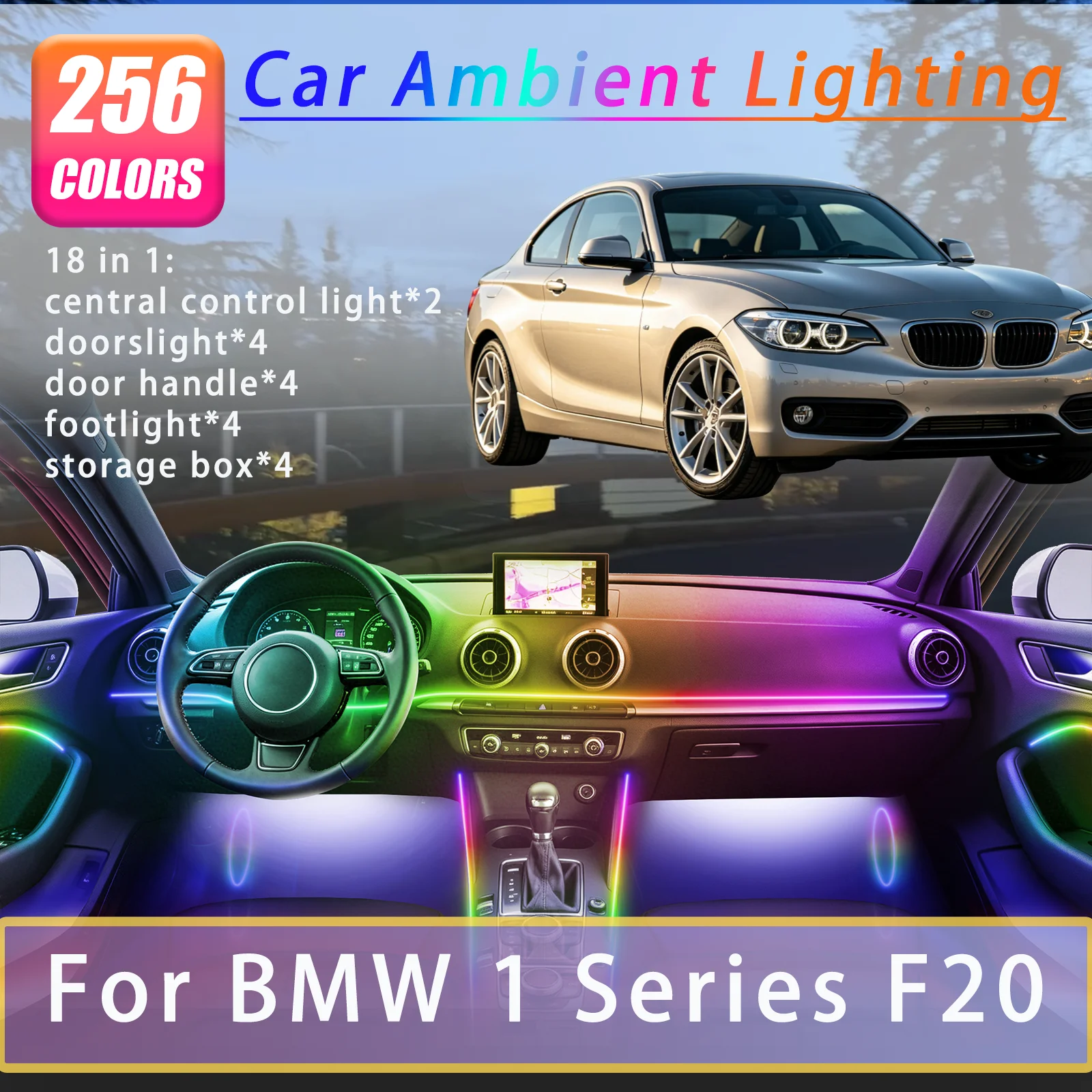 For BMW 1 Series F20 Car Interior Ambient Lights Strips Breathing Lighting Kit App Control Auto Decorative