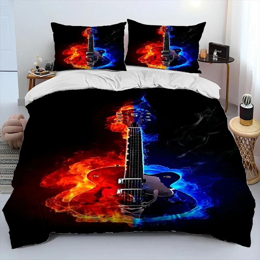 3D Guitar Print Bedding Set Duvet Cover Pillow Case Bedroom Double Bed Queen Size Duvet Cover Set 2/3 Piece Set.