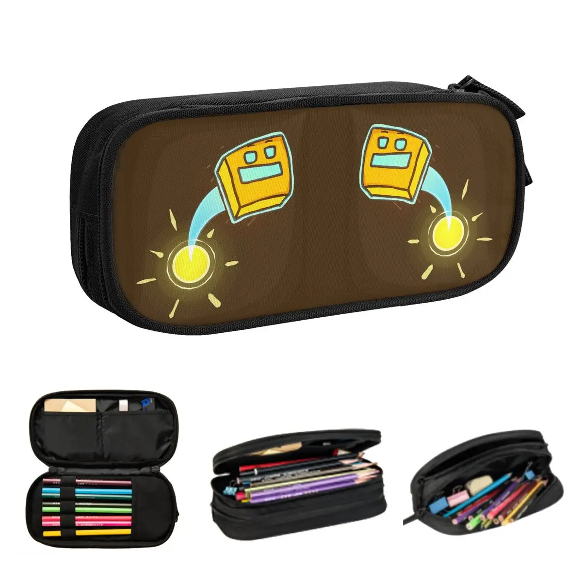 Video Game Geometry Dash Pencil Cases for Students School Pen Box Pencil Bag Large Capacity Pencil Pouch