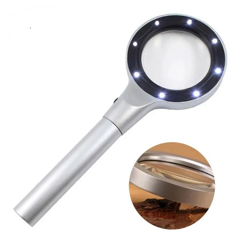 

High grade zinc alloy all metal optical glass lens two-stage LED lamp lighting reading magnifier with cloth bag