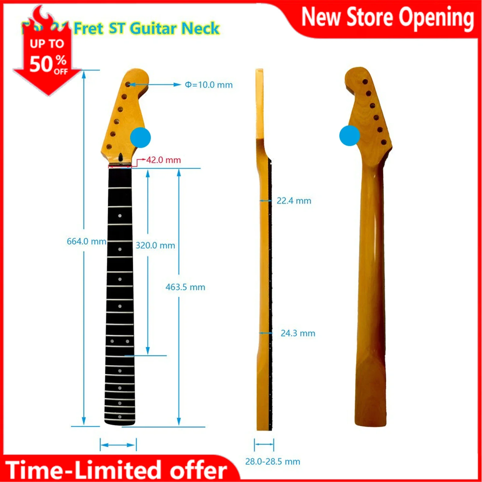 

21 Fret Guitar Neck Fingerboard Canada Maple Rosewood Glossy For ST Guitar Replacement Parts