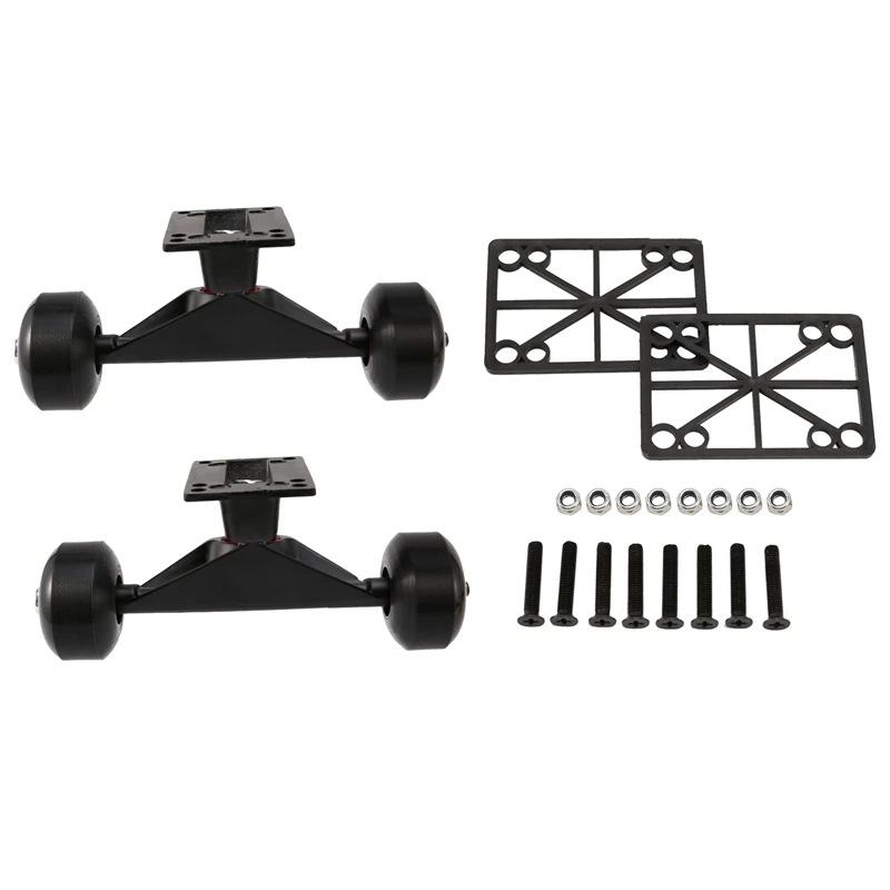 2 Sets Skate Board Wheels Aluminum Alloy Skateboard Trucks Rubber Four-Wheel Longboard Parts Mini Cruiser