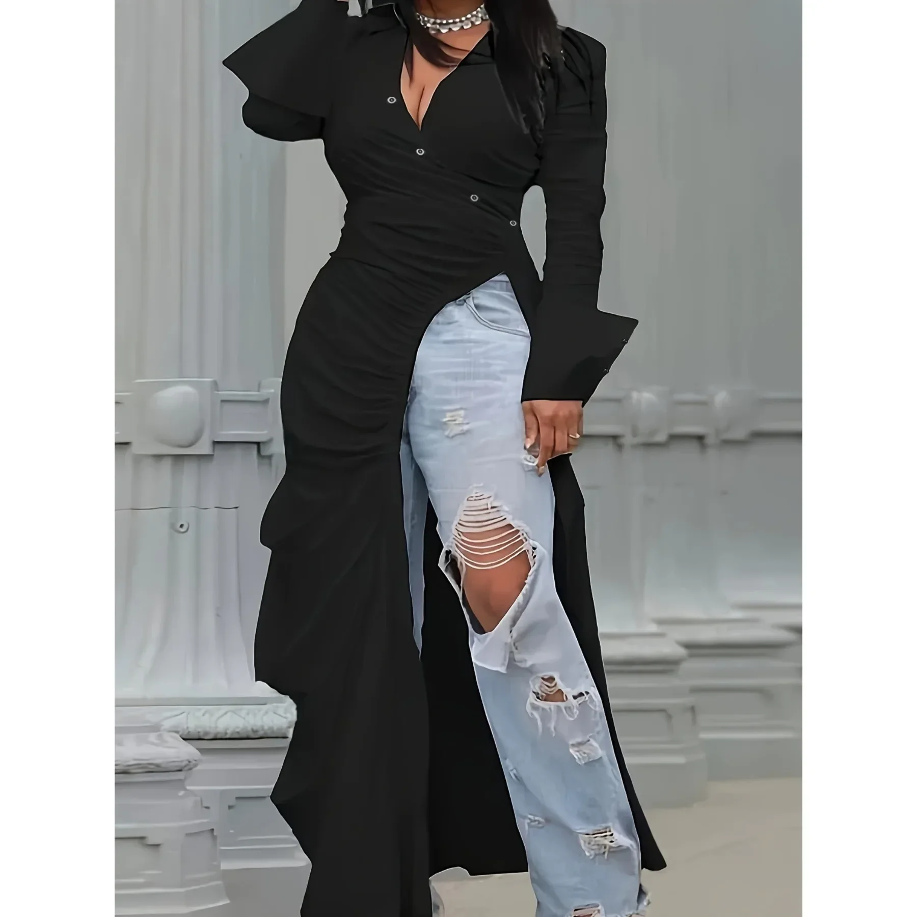 

Club Wear Sexy V Neck Oversized Dress