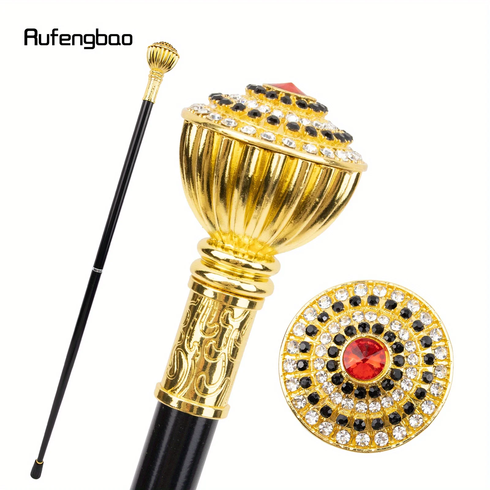 Artificial Diamond Type Golden Cane Fashion Stick Decorative Cane For Halloween For Cosplay And Parties, For Cosplay & Party