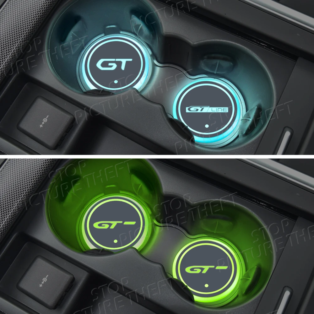 For Peugeot GT Line Logo 208 2008 3008 5008 308 306 307 RCZ Emblem Led Car Water Cup Mat Drink Holder Auto Interior Decorative
