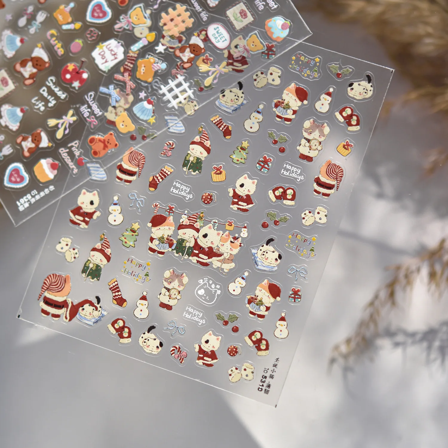 Winter Weihnachten Katze Schneemann Schneeflocke Socken Streifen Apfelstern Hipster Schleife Weihnachtsmann Kristallkugel Nail Art Aufkleber Aufkleber