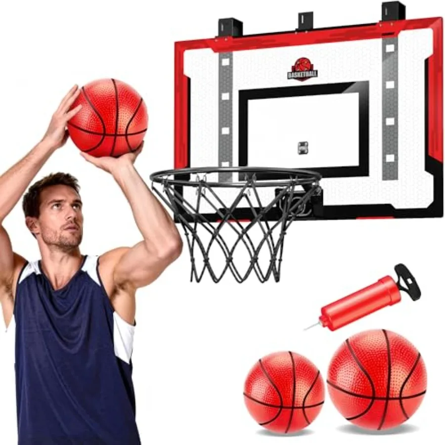 

24" x 16" Indoor Large Basketball Hoop Toy - Upgraded Adjustable Height Basketball Hoop Over The Door with Complete Accessories