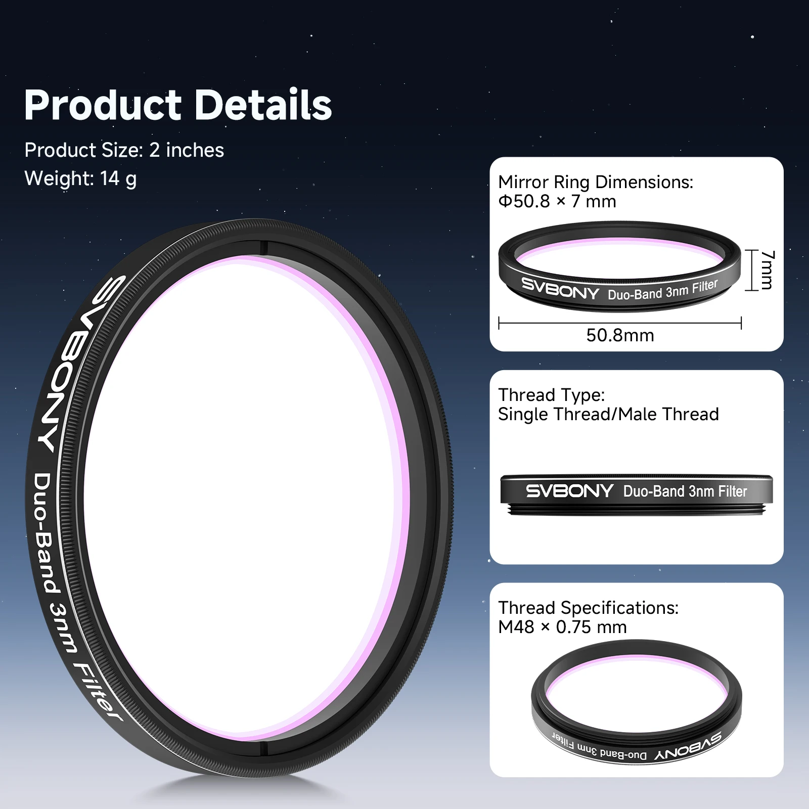 Svbony SV220 Teleskopfilter, H-Alpha und OIII, 3 nm Dualband 1,25 Zoll/2 Zoll Nebelfilter für Astrofotografie – Detail 22