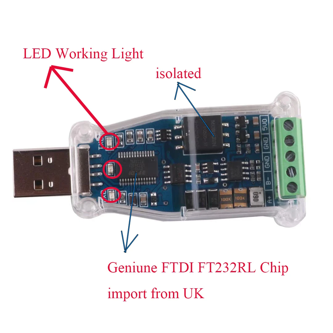 FTDI USB to Isolated RS485 RS 485 Serial Interface Adapter Dongle Ethernet Module Converter