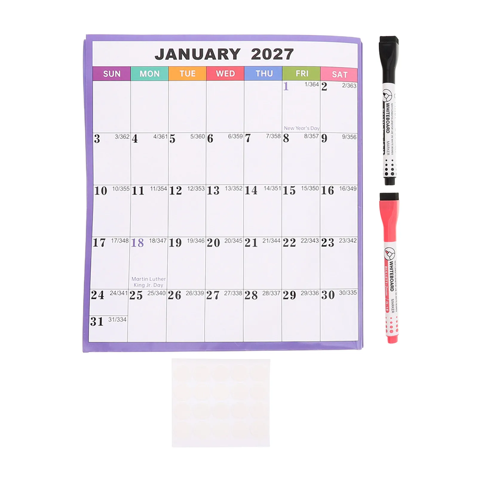 1Set 2027 Dry Erase Wall Calendar 35x23 Inches Extra Large Reversible Laminated Double Side Year Planner Marking Stickers