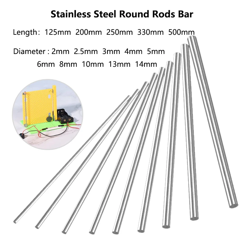 1-5pc Stainless Steel Model Straight Metal Metric Round Shaft Rod Stainless Steel Round Rod Diameter 1mm~14mm For DIY Craft Tool