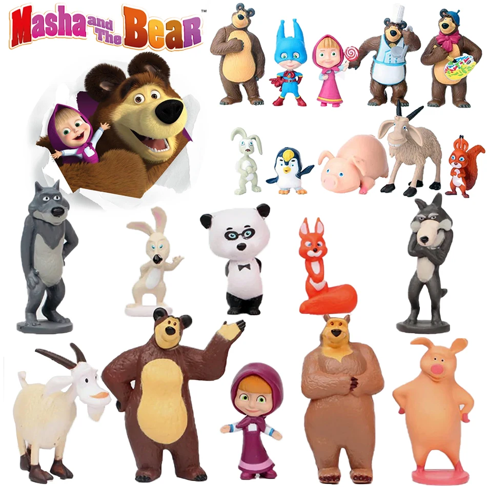 10Pieces Masha and the Bear Action Figure Anime Model Cartoon Toys For Friends gifts Kawaii Cute Soft Room Desk Decoration