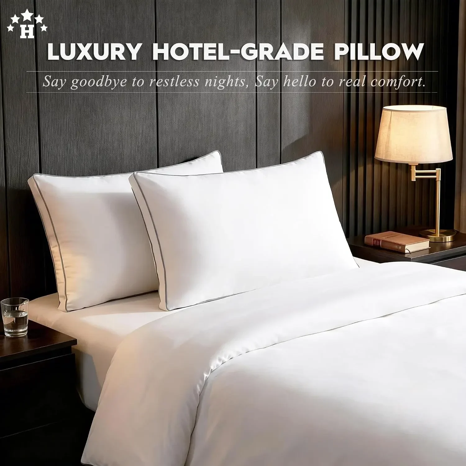 Goose Feather Down Fiber Pillows Queen Size Set of 2, Supportive Gusseted Luxury Hotel Pillow, Comfortable Bed Pillow for Sleepi