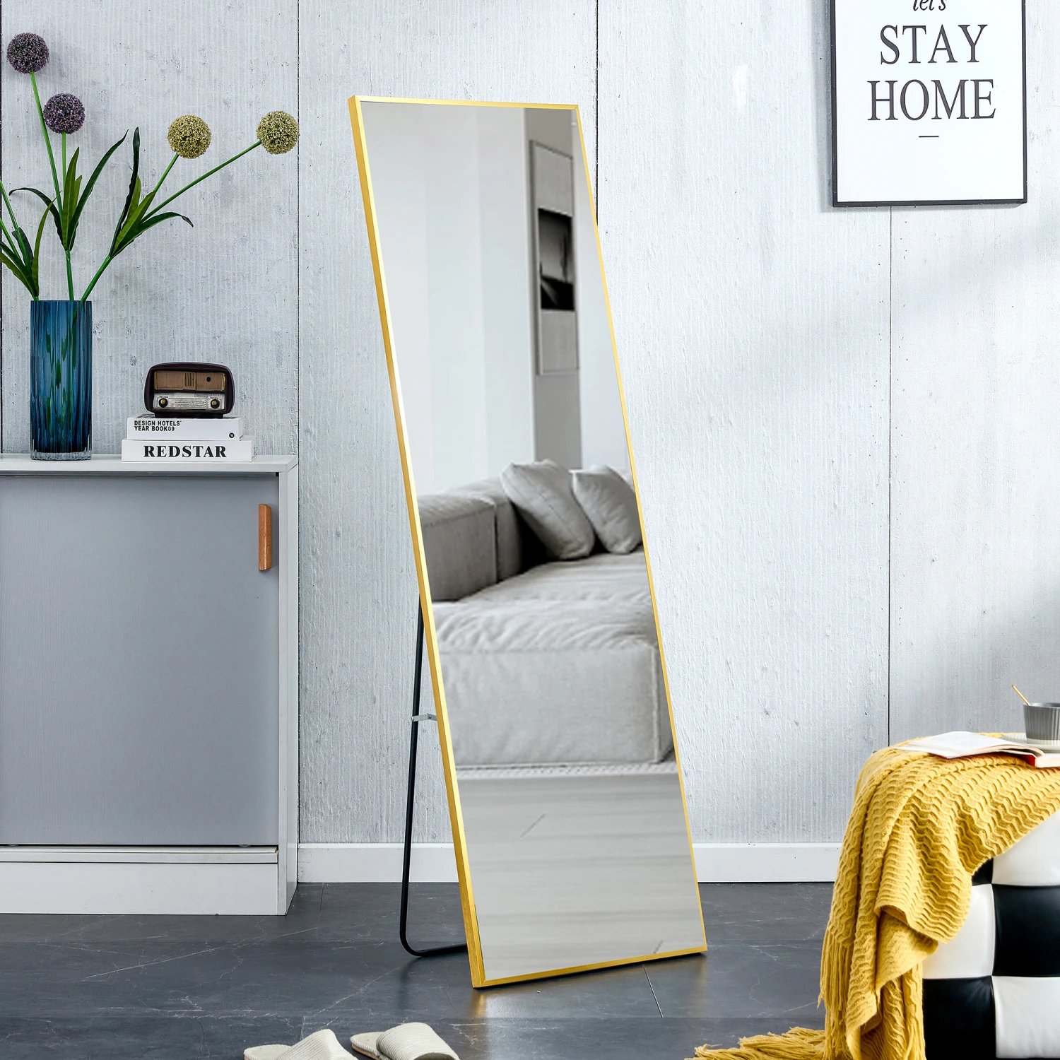 Aluminum alloy metal frame wall-mounted full-length mirror, bathroom vanity mirror, bedroom home porch, decorative mirror, cloth