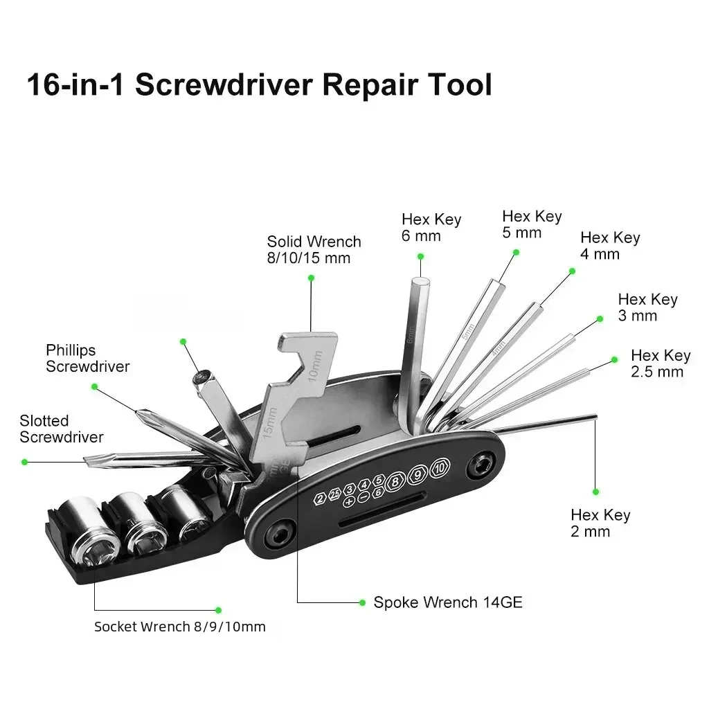 Fahrrad-Reparatur-Werkzeugset Tragbares Multi-Tool-Set mit Pumpe Reifenreparaturset für Mountainbikes und Rennräder – Detail 2