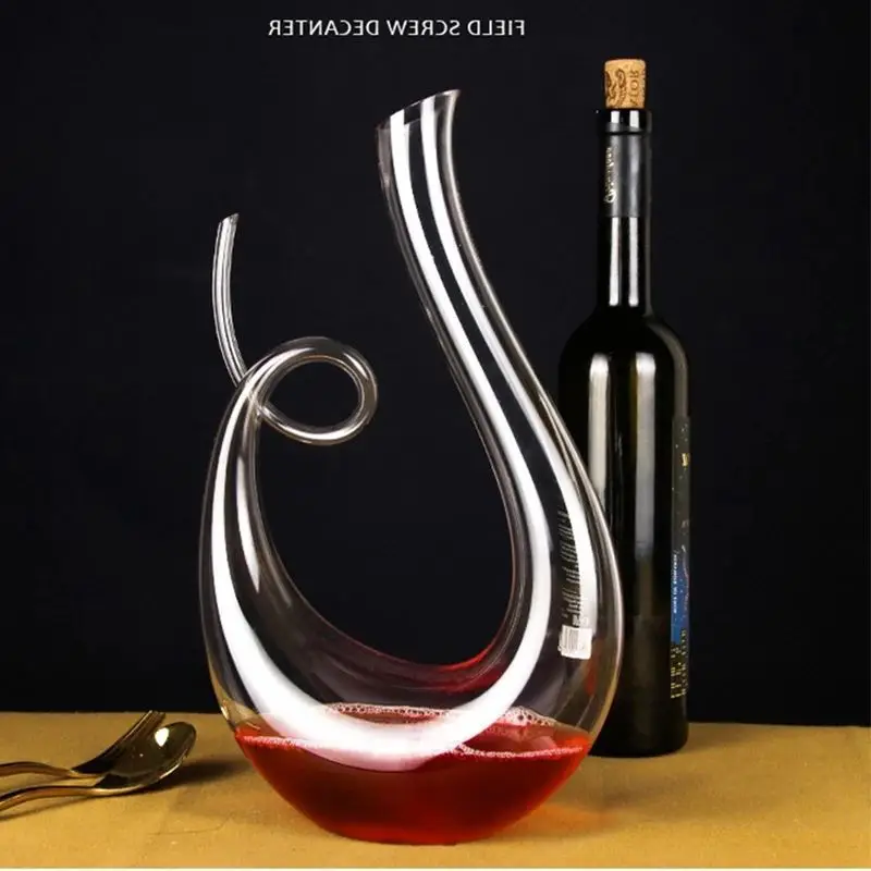 1500ML Crystal Glass Wine Decanter Swan U Shape Red Wine Decanters Hand Blown Wine Aerator Dispenser Spiral Gift Carafe for Wine