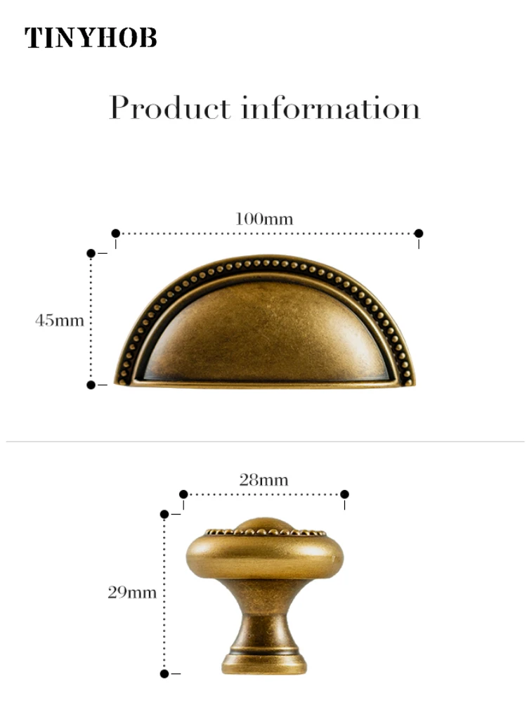 Tinyhob Retro Bronze Shell Shape Solid Brass Cabinet Knobs and Handles Cupboard Handles Furniture Cabinet Drawer Wardrobe Handle