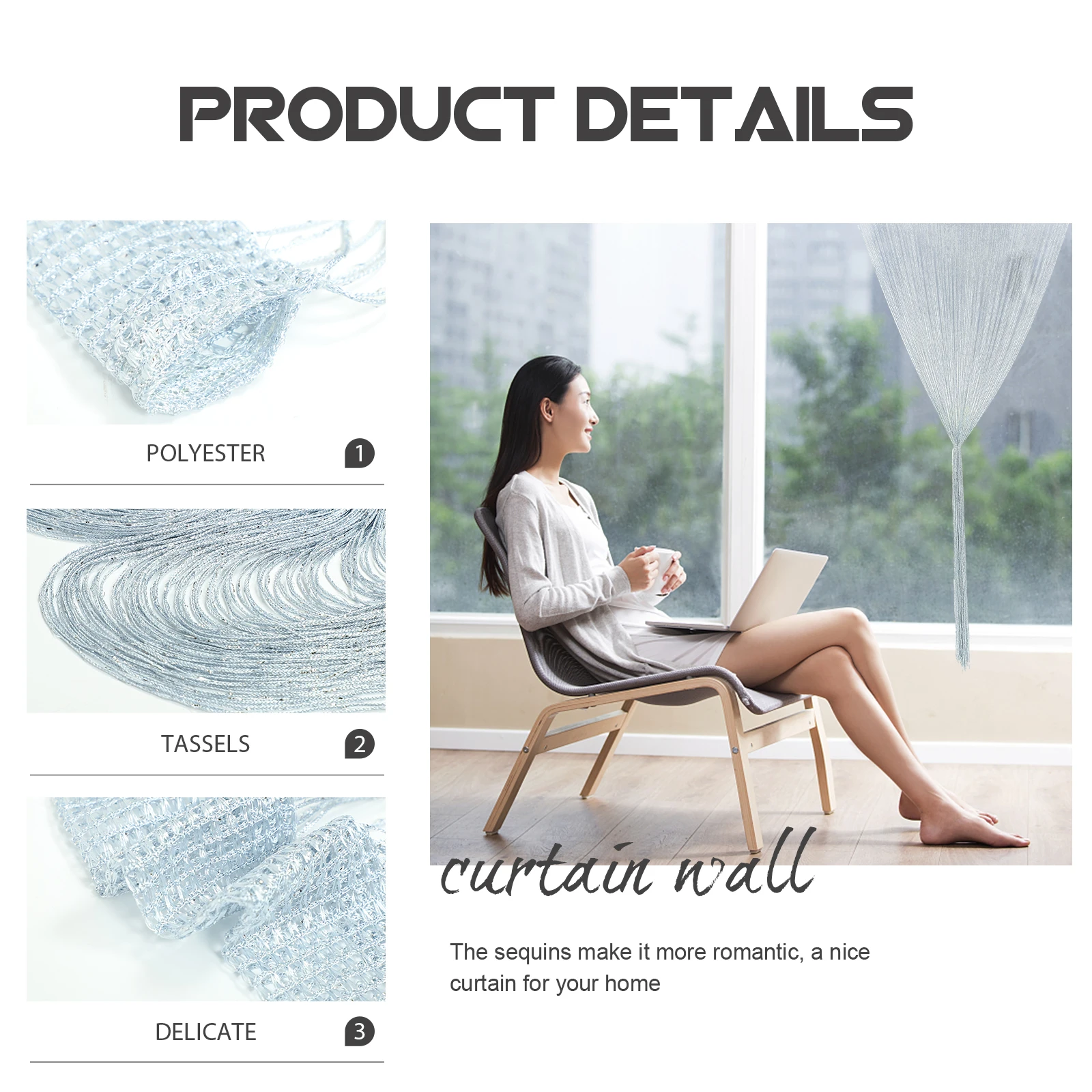 

Premium Polyester Tassel String Curtain Home Decorative Doorway Window Room Divider Thread Fringe Curtain For Bedroom Living