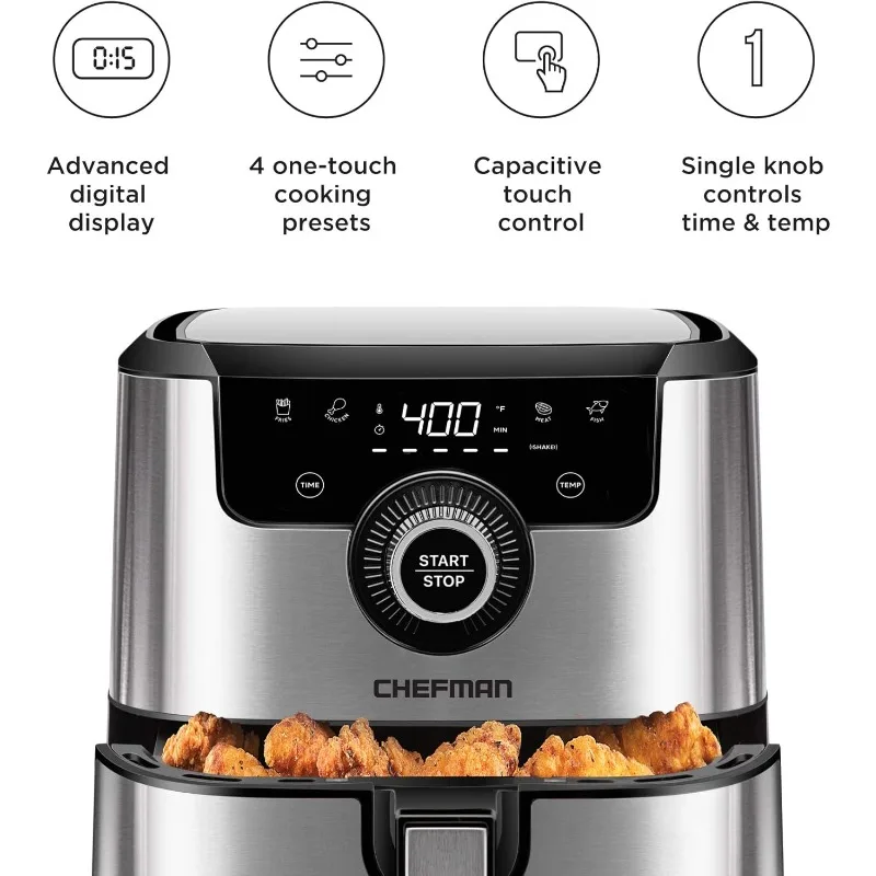 หม้อทอด Air fryer ทำอาหารเพื่อสุขภาพ, 4.5 QT, อุณหภูมิควบคุมคู่, สเตนเลสแบบไม่ติด, ตั้งเวลา60นาที & ปิดอัตโนมัติ