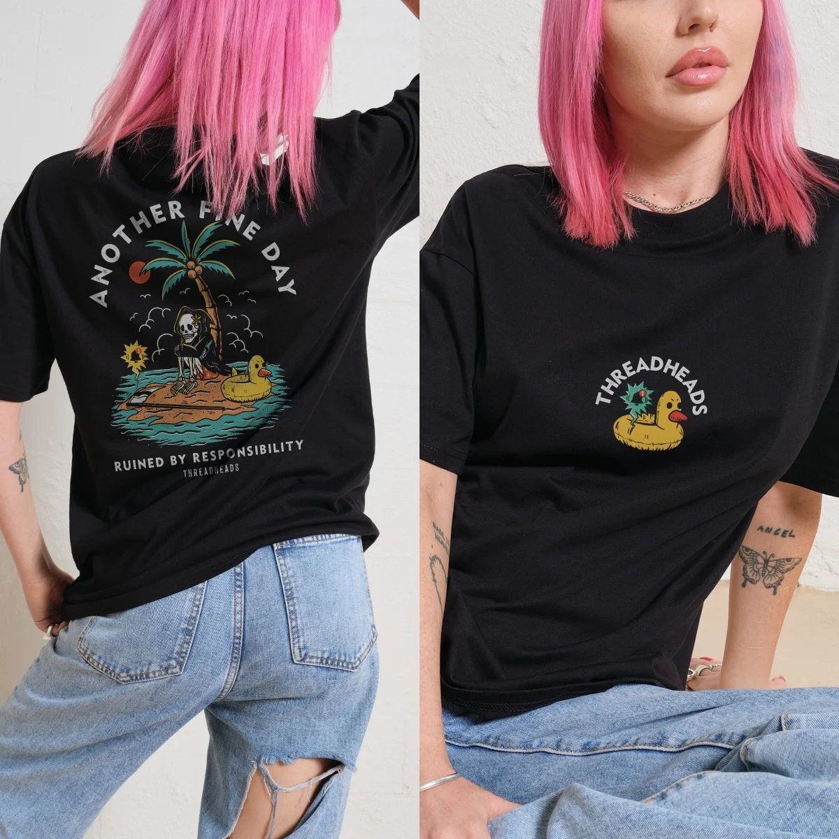 Another Fine Day Dark & Alt Street Trend Brands Graphic T-Shirt Cotton Men Women Streetwear Tee