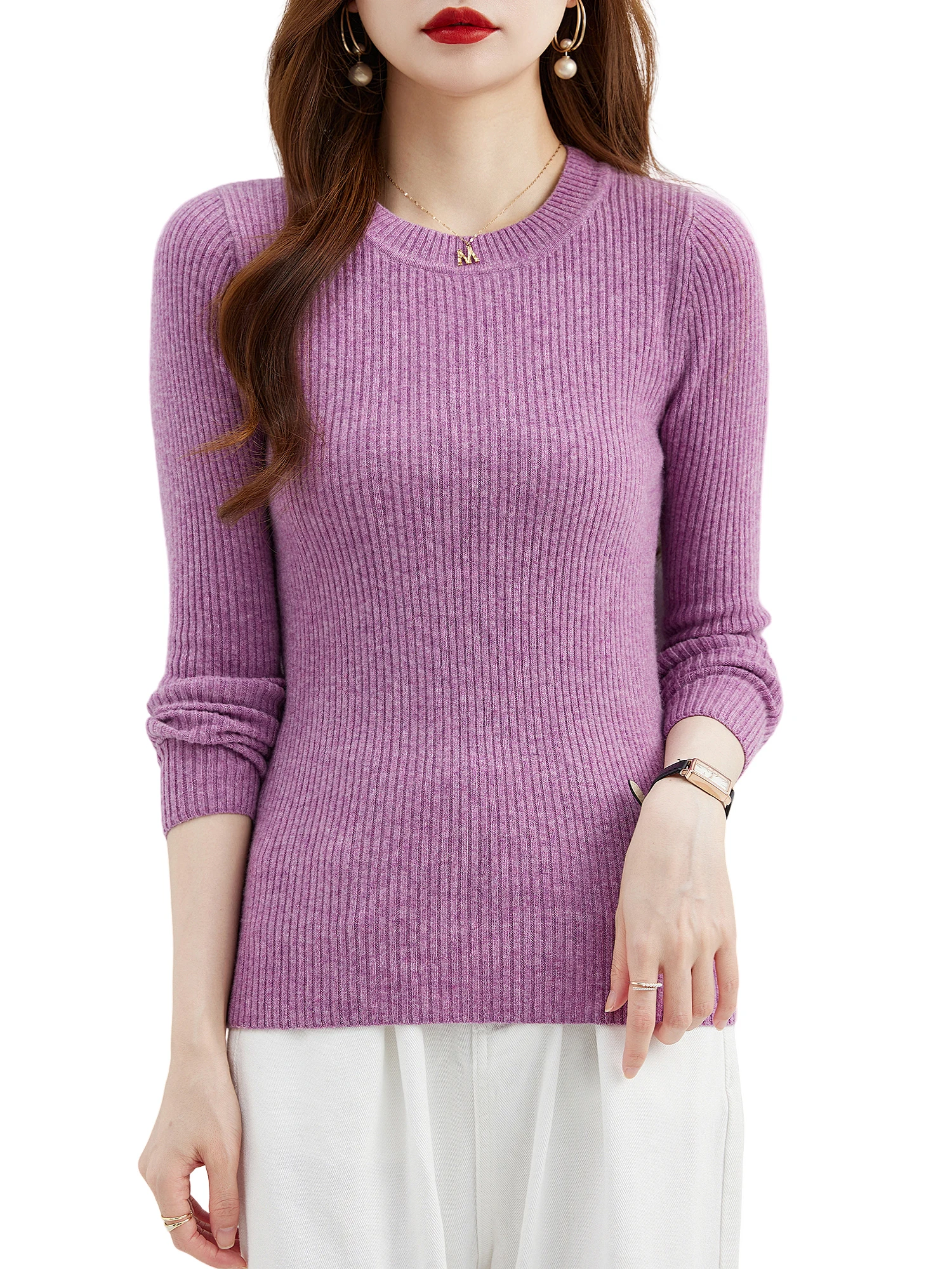 Fashion Women\'s Crewneck Sweater 100% Merino Wool Fall Winter Basic Tops Warm Jerseys Long Sleeve Knit Jumpers Female Clothing