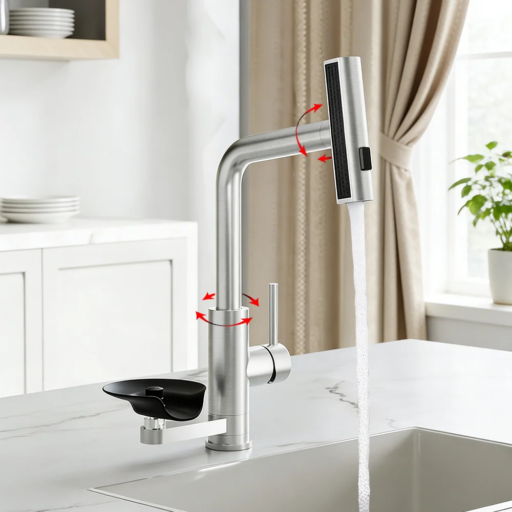 Multi Function Kitchen Faucet Flying Rain Stream Nozzle Waterfall Kitchen Sink Faucets Deck Mounted Cup Washer Kitchen Mixer Tap