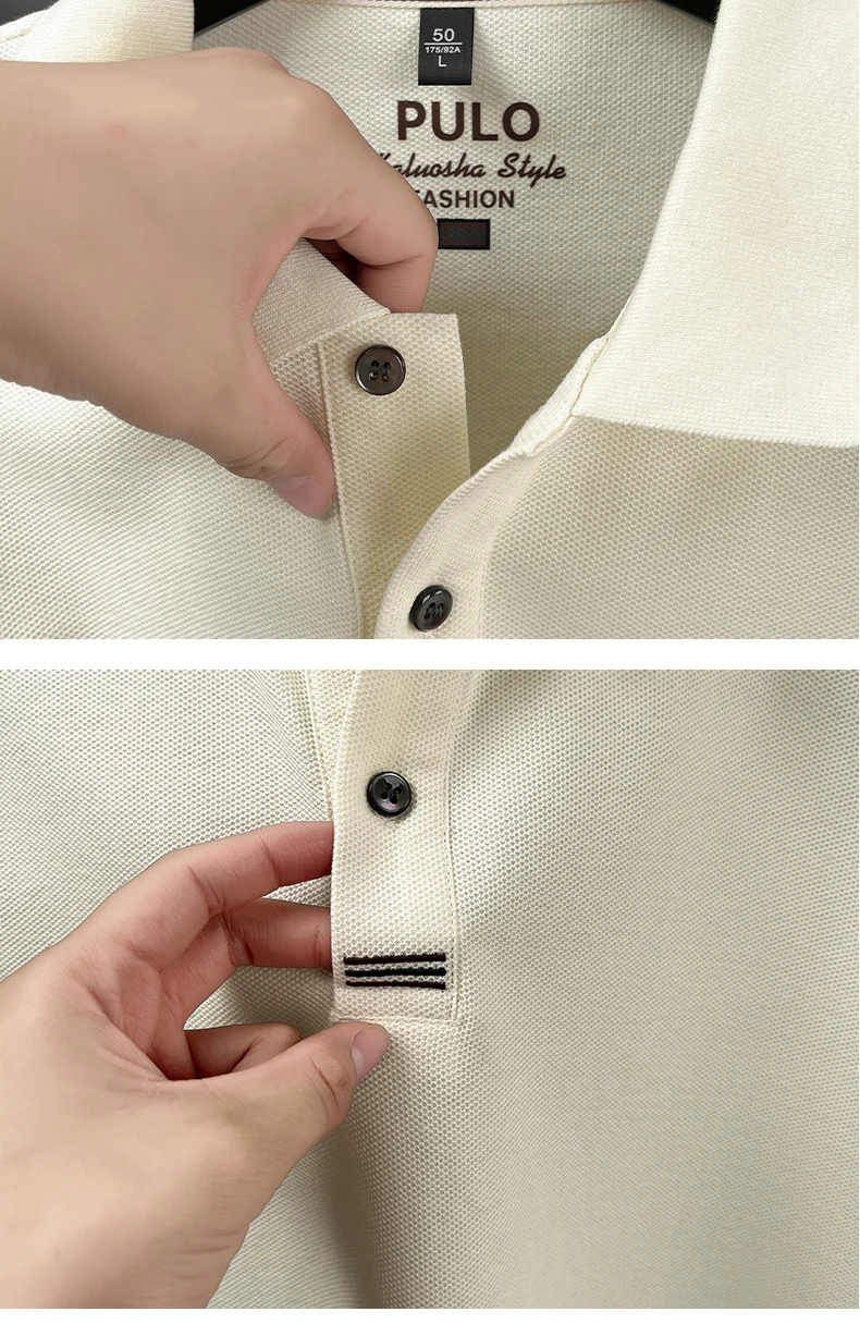 Hochwertiges Langarm-Poloshirt aus 100% Baumwolle für Herren, neue Luxus-Modemarke, Frühling/Herbst, luxuriöser Komfort, lässiges Business-T-Shirt. – Detail 34