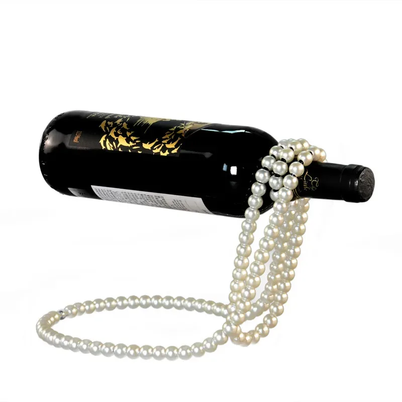 

Luxury Pearl Necklace Wine Bottle Holder Metal Resin Stand Desktop Bar Countertop Home Decor Housewarming Gift for Wine Lovers
