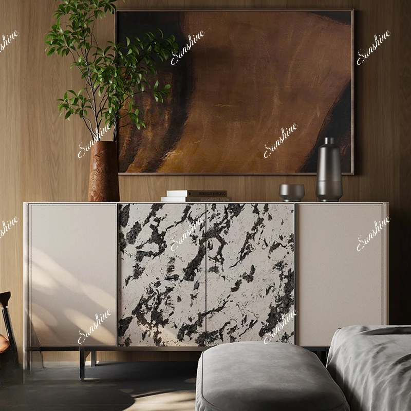 Bedroom TV cabinet light luxury high-end family living room modern simple high-end luxury stone slate storage