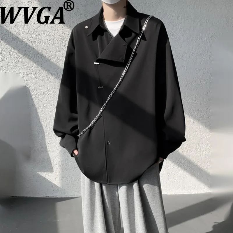 

Новая мужская рубашка WVGA весна-осень с асимметричной планкой спереди, металлическими пуговицами, длинными рукавами, в стиле нишевого шика, повседневная, оверсайз, Ins W20153