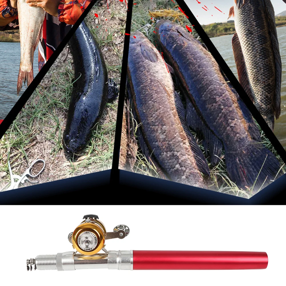 8 Inch Pocket Telescopic Mini Fishing Pole Pen Shape Folded Fishing Rod With Reel Wheel Fishing Accessories