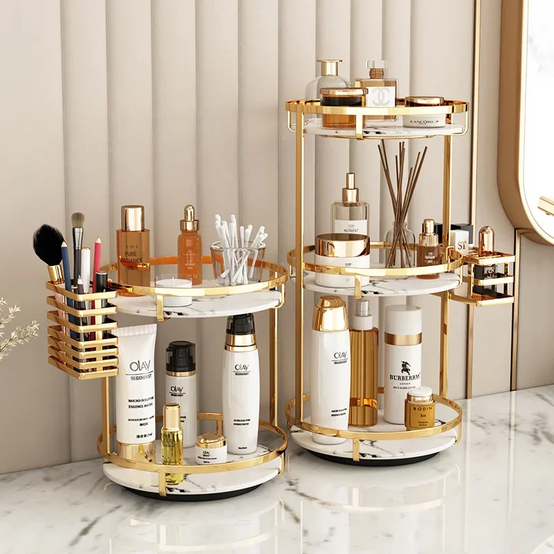 Luxury Rotating Storage Shelves for Bathrooms Multiuse Iron Art Cosmetics Organizer Desktop Space-Saving Rack