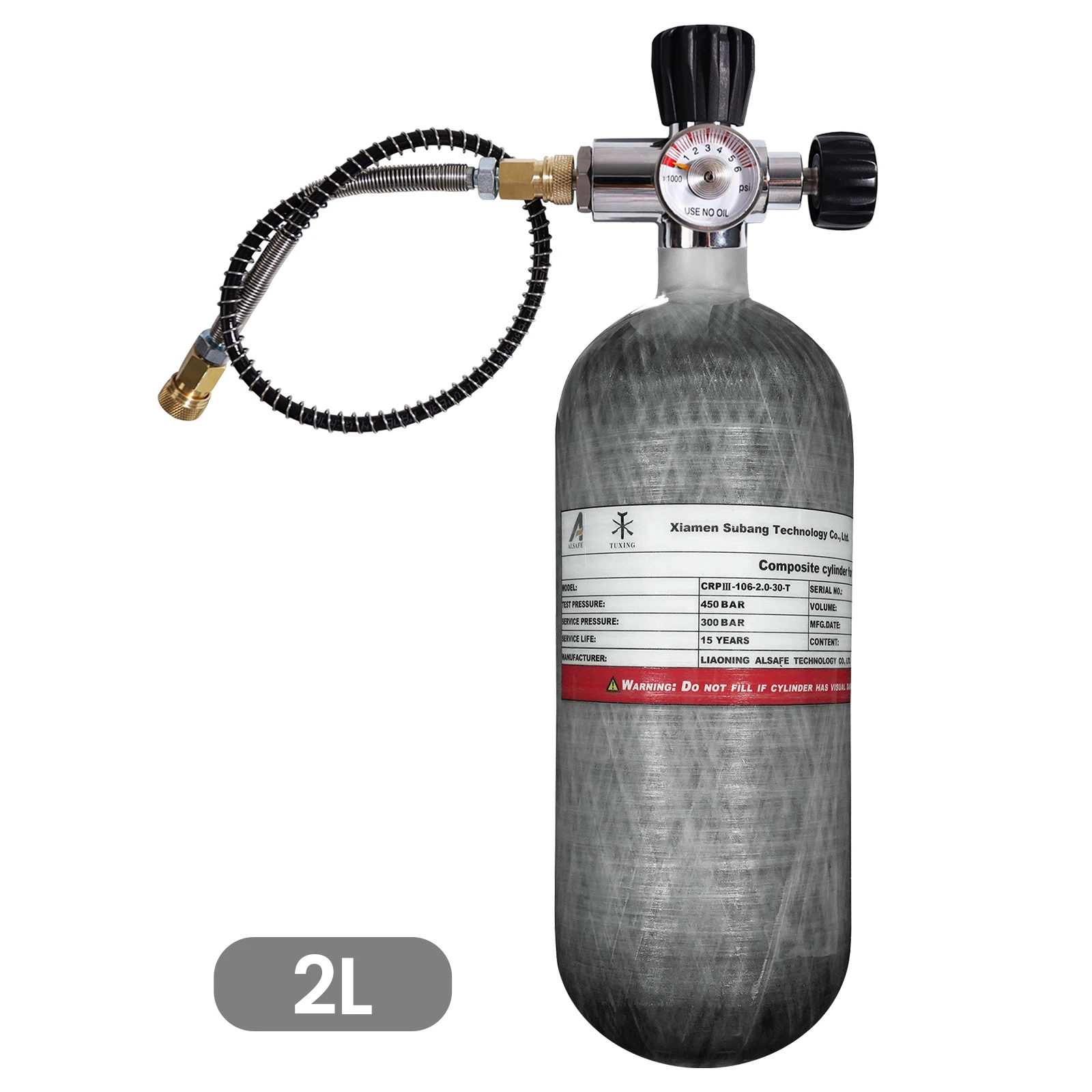 TUXING 300Bar 2L Carbon Fiber Cylinder with Regulating Valve HPA Tank 4500psi High Pressure Cylinder for Scuba Diving M18*1.5