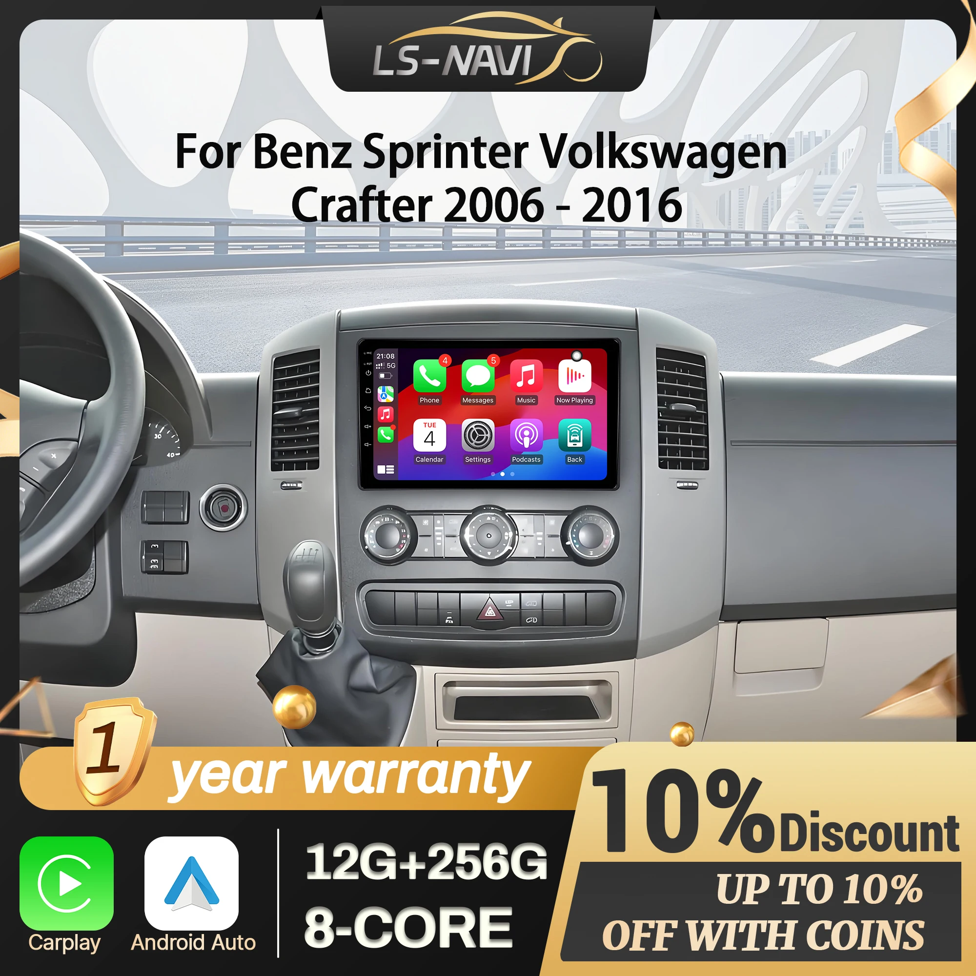 راديو السيارة GPS لبنز سبرينتر فولكس فاجن كرافتر 2006-2016 لاسلكي أندرويد 14 الوسائط المتعددة الملاحة CarPlay 2K QLED شاشة #1