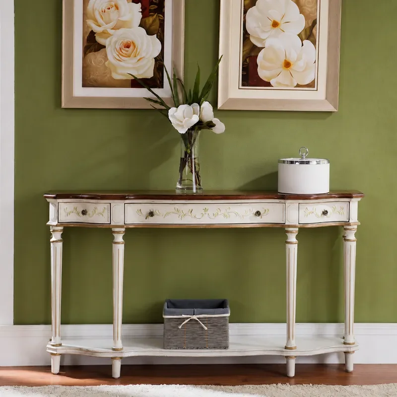 Factory Wholesale Hand Painted Wooden Entrance Table Retro White Console Table for Corridor Aisle Hallway Platform