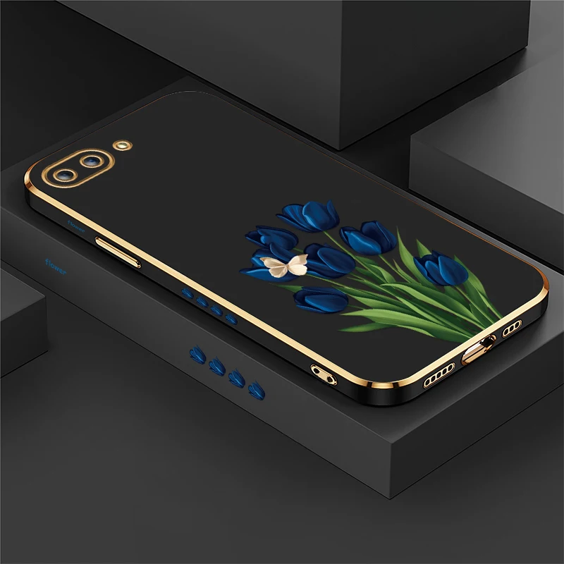 Butterfly Floral Blue Tulip Phone Case For Infinix GT 20 Pro Zero 5G 2023 X Pro 30 Shockproof Plating Silicone Soft Cover