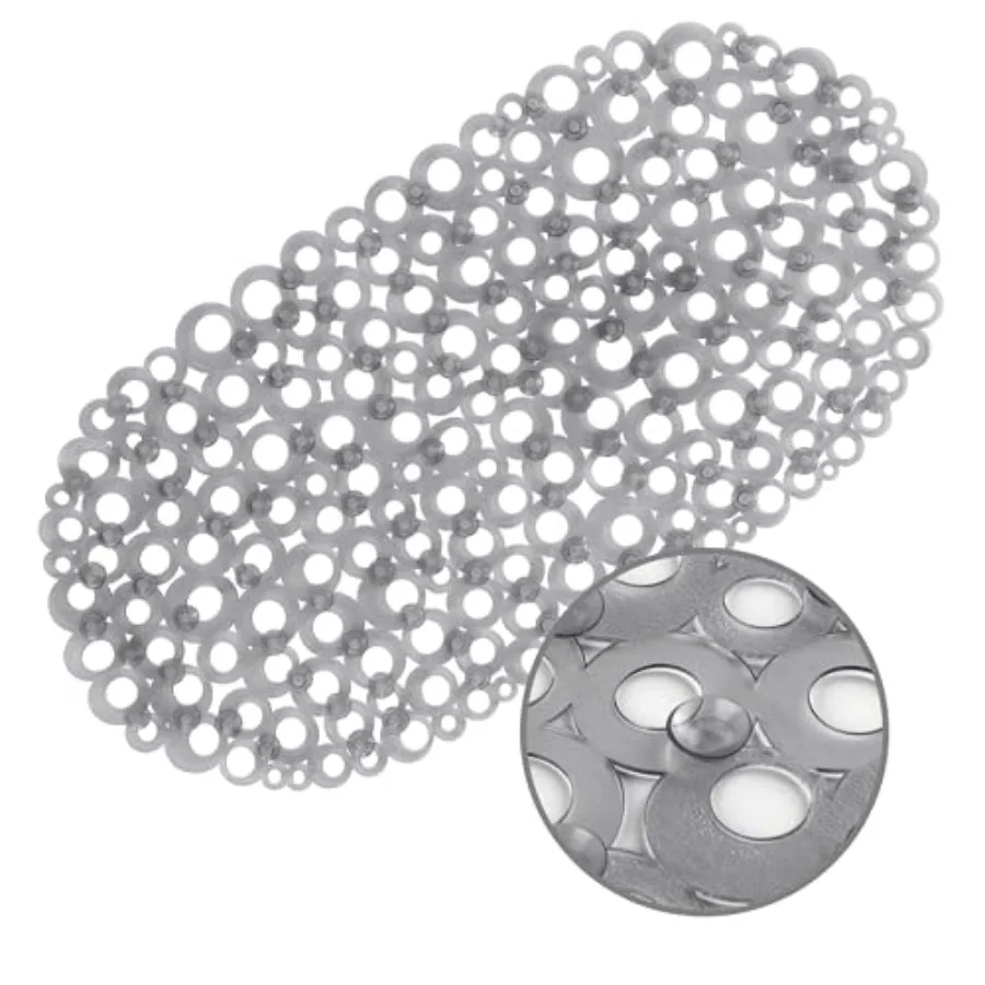 

Oval Bathtub Mat Non Slip, Grey Bubbles Bath Mats for Tub, Shower Mat with Drain Holes, Suction Cups, Machine Washable Bath Tub