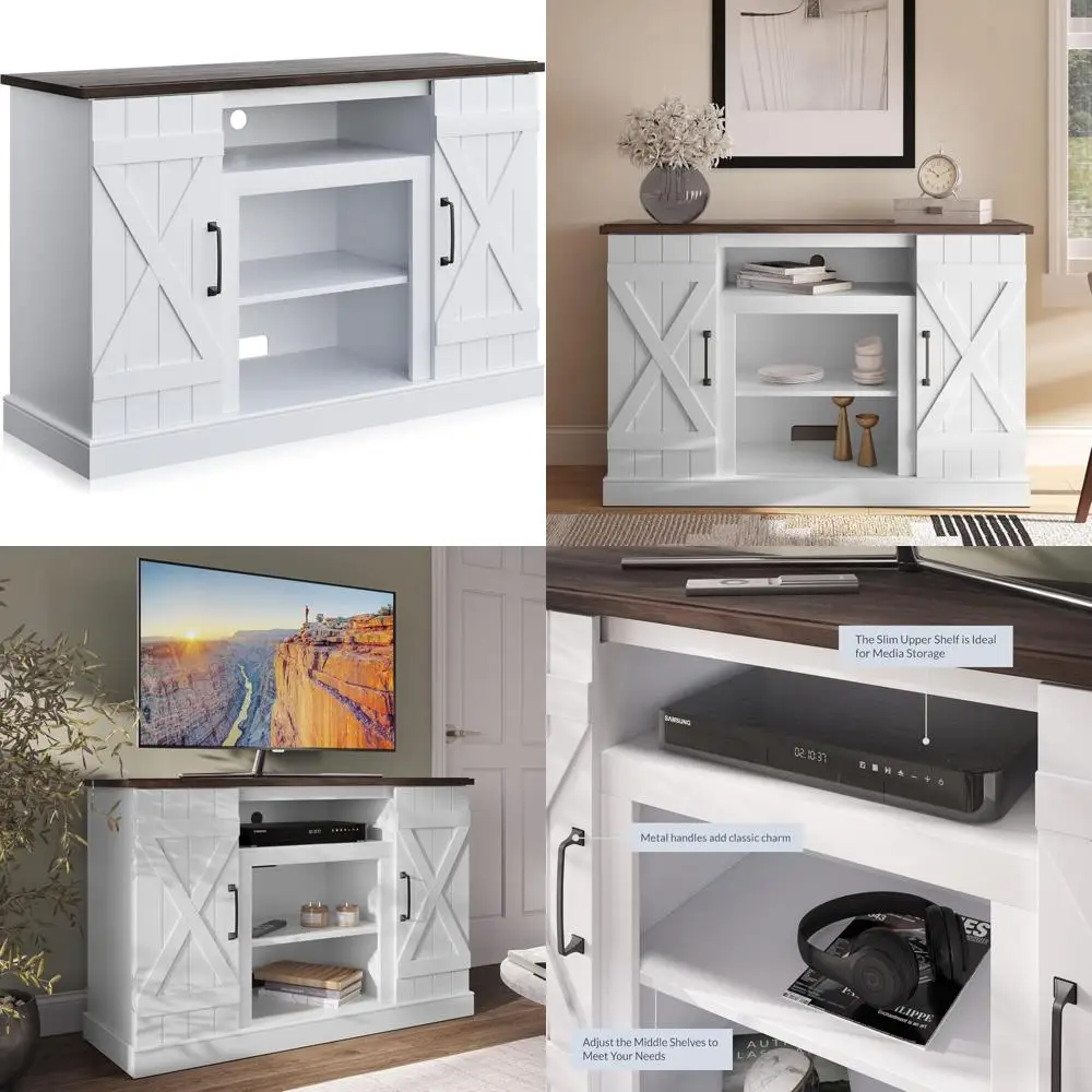 طاولة وحدة تحكم مركزية للترفيه من الخشب الريفي مقاس 47 بوصة لأجهزة التلفاز حتى 50 بوصة مع مساحة تخزين مفتوحة وأثاث غرفة الوسائط