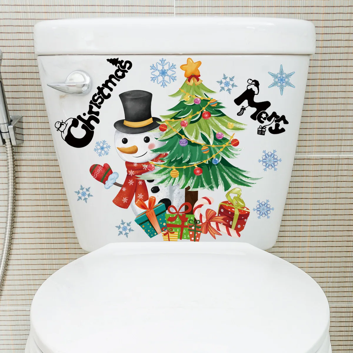 Christmas Tree Snowman Snowflake Christmas Wall Sticker Toilet Sticker Bathroom Home Decoration Wall Sticker Self-adhesive