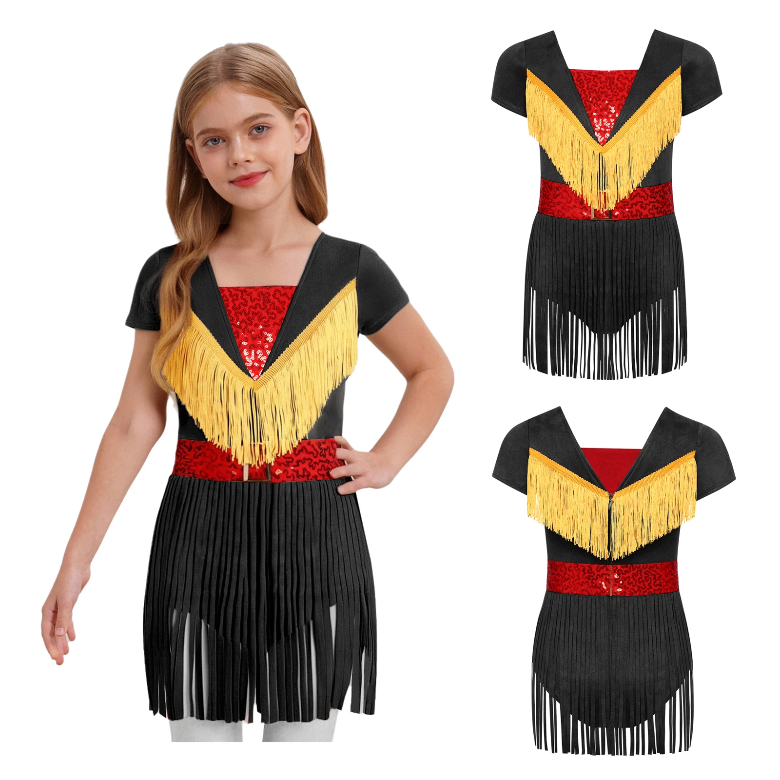 

Halloween Carnival Vintage Western Cowgirl Cosplay Dress Fashion Sequins Tassel Leotard Cowgirl Dress Party Festival