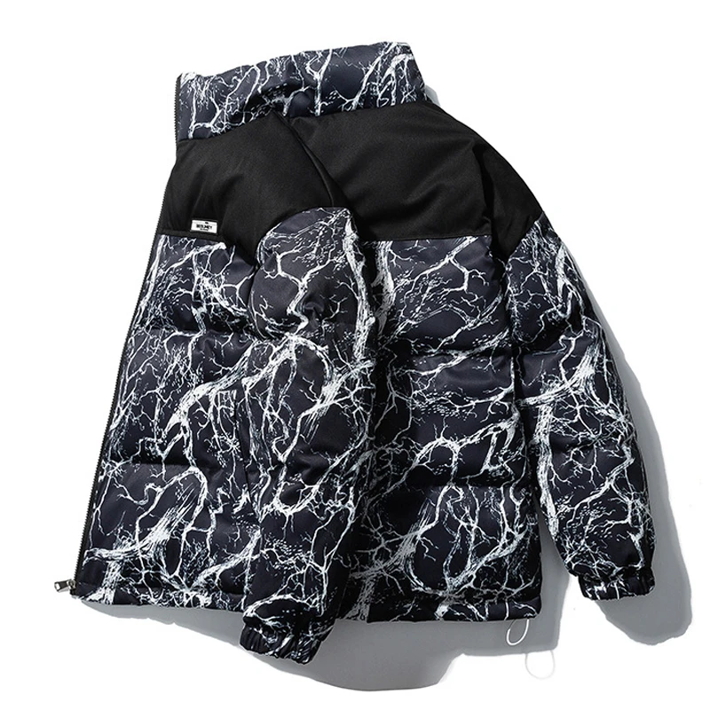 Down Jacket Men Winter 2023 Full lightning Graffiti Jacket Windproof Coat Streetwear Couple Oversized Hip Hop Black Jacket Woman